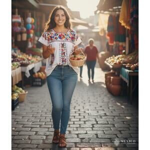 Mexican Hand embroidered bluse  Size L